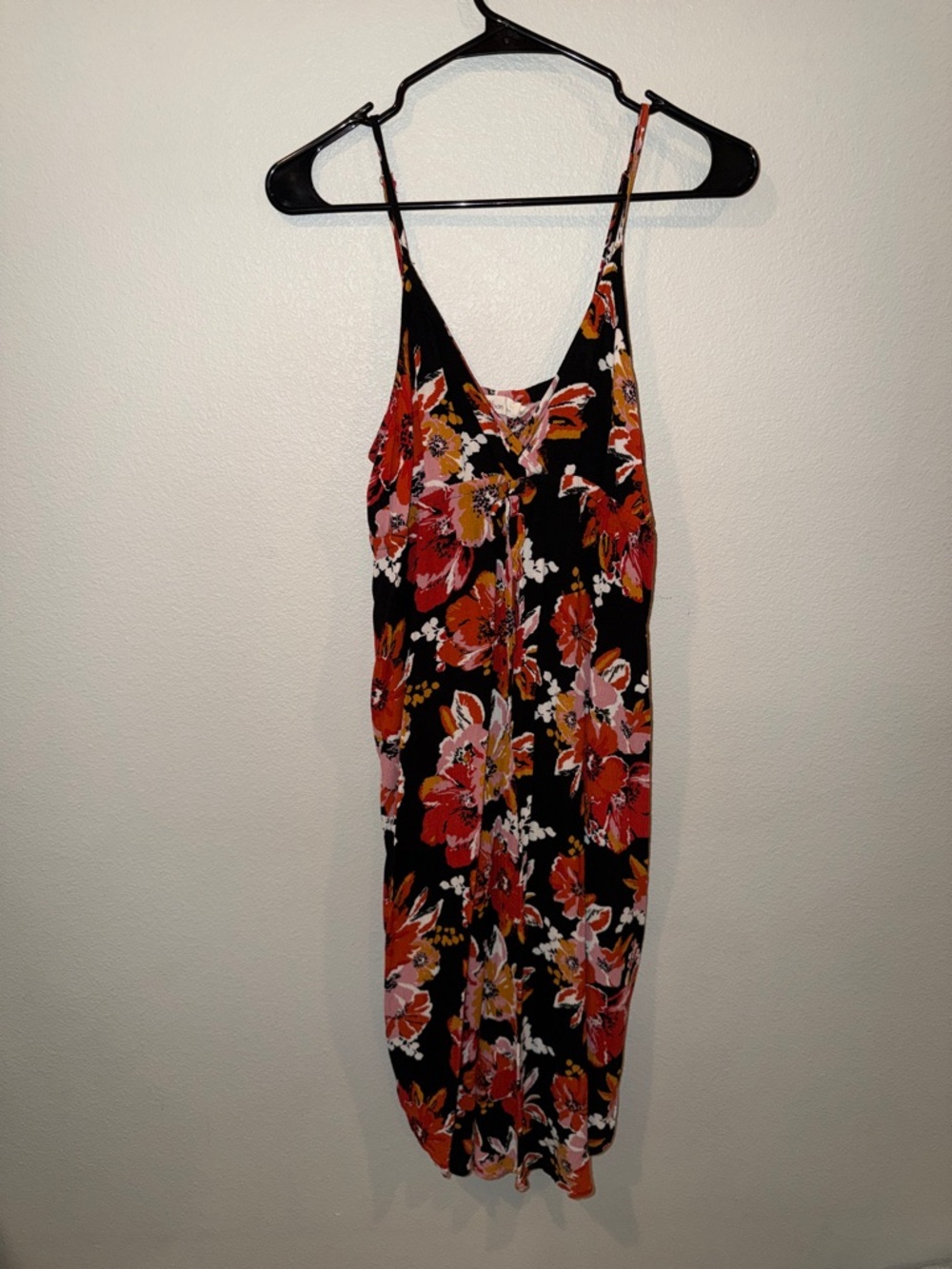 Millibon Black Midi Slip Dress with Red, Pink and Orange Floral Print